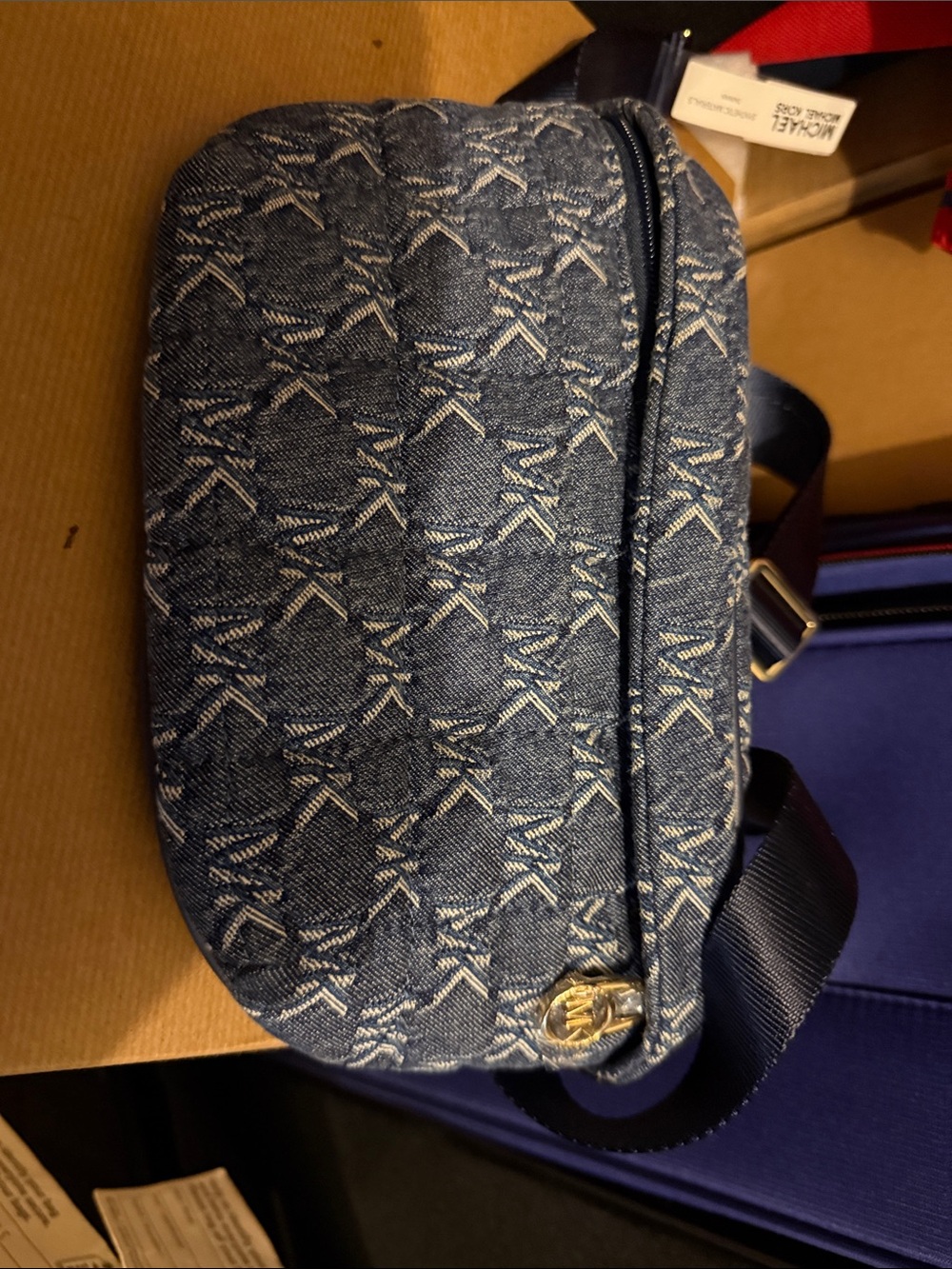 Michael Kors Denim Logo Jacquard Crossbody Bag - Navy